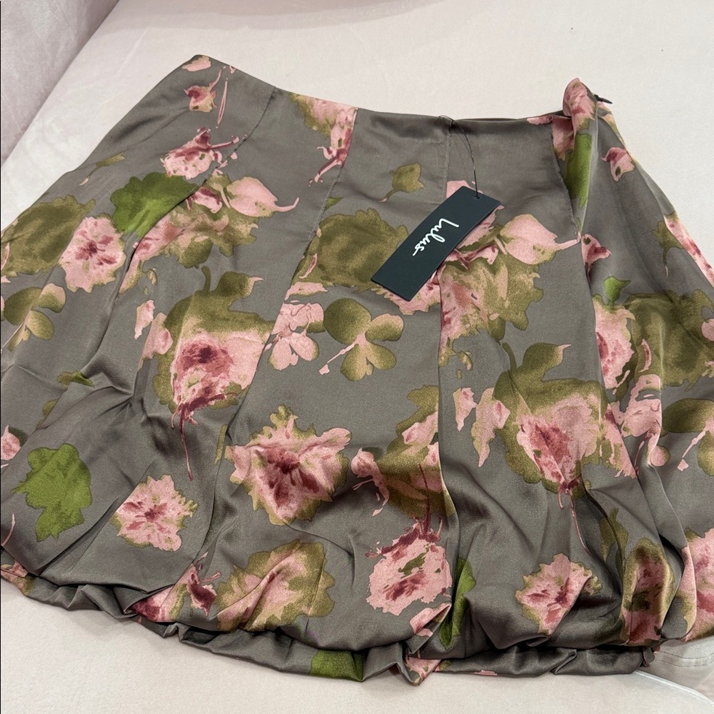Lulu's Elegant Gray and Pink Floral Mini Skirt